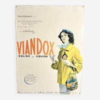 Objet publicitaire tôle sérigraphiée VIANDOX vers 1950