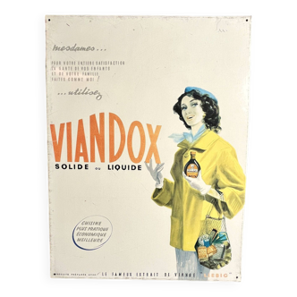 Advertising object screen-printed sheet metal VIANDOX circa 1950