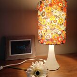vintage white metal lamp, 70's flower power style shade