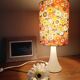 vintage white metal lamp, 70's flower power style shade