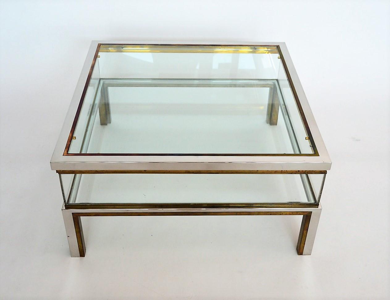 Coffee table in brass and chrome with folding top compartment to House Jansen 1970 s