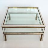 Coffee table in brass and chrome with folding top compartment to House Jansen 1970 s