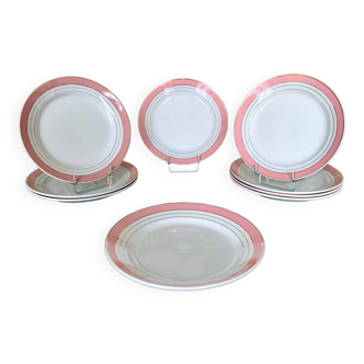 Assiettes en porcelaine rose et or - lunéville service art déco 1925 - vaisselle