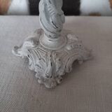 Bougeoir ancien patiné blanc grisé