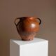 Antique rustic brown terracotta ceramic confit pot with twin handles, 19th-century Italy, farmhouse vase decor