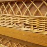 Vintage chest of drawers 3 drawers in oak and rattan - 60s