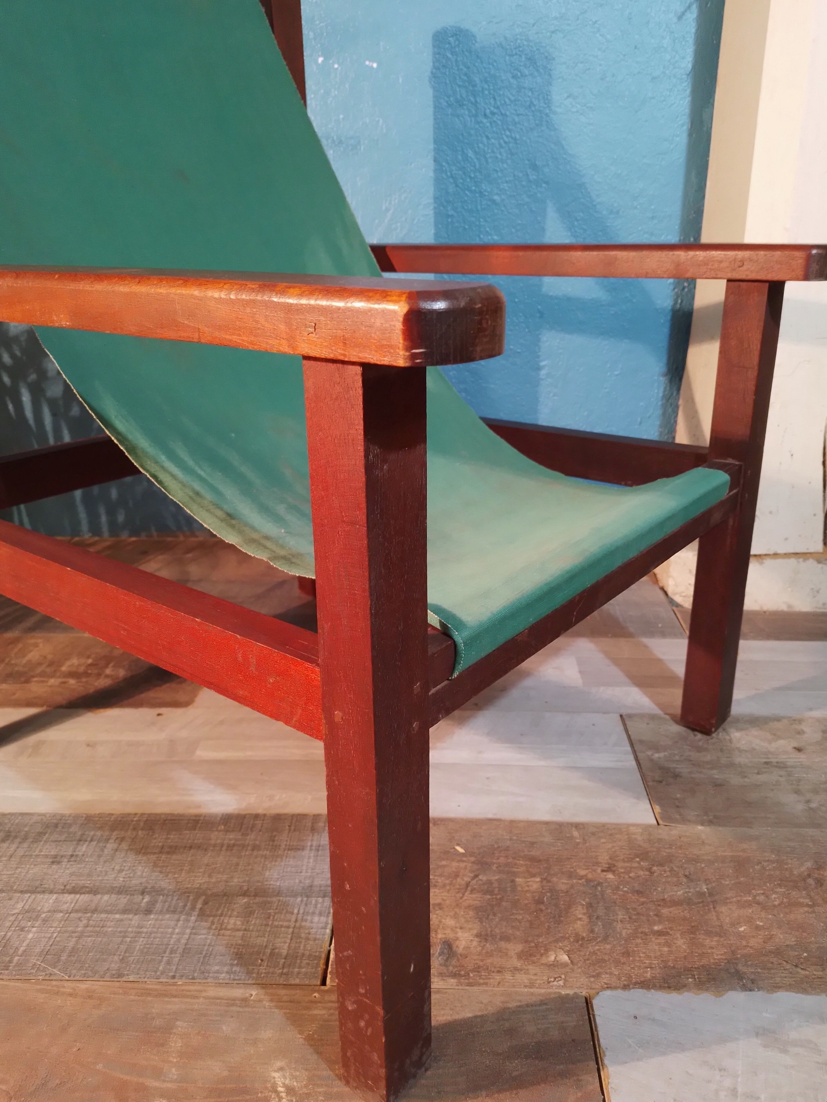 Fauteuil bois & tissu 1960s