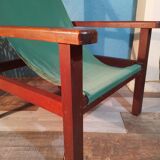 Fauteuil bois & tissu 1960s