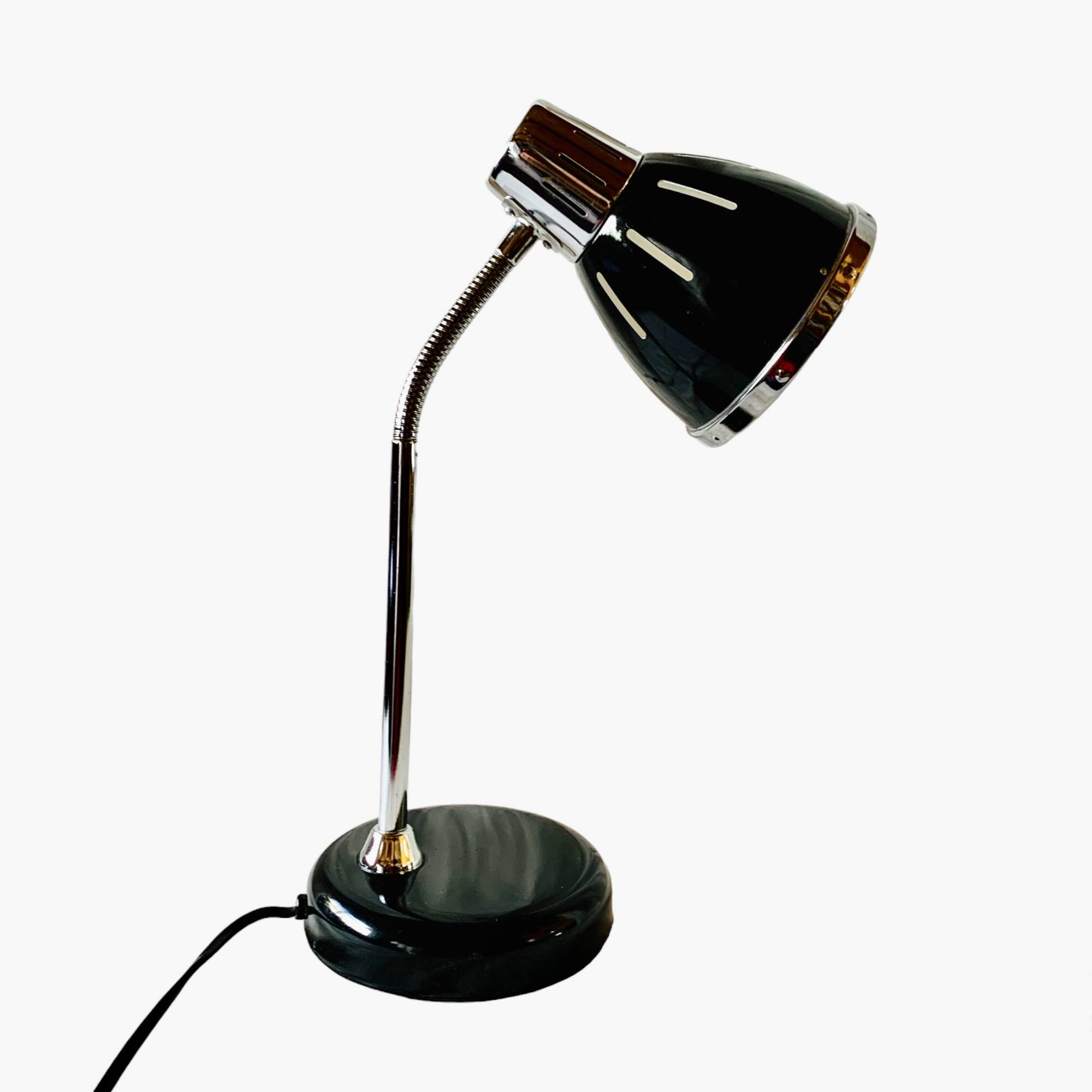 Vintage flexible desk lamp in black and chrome metal