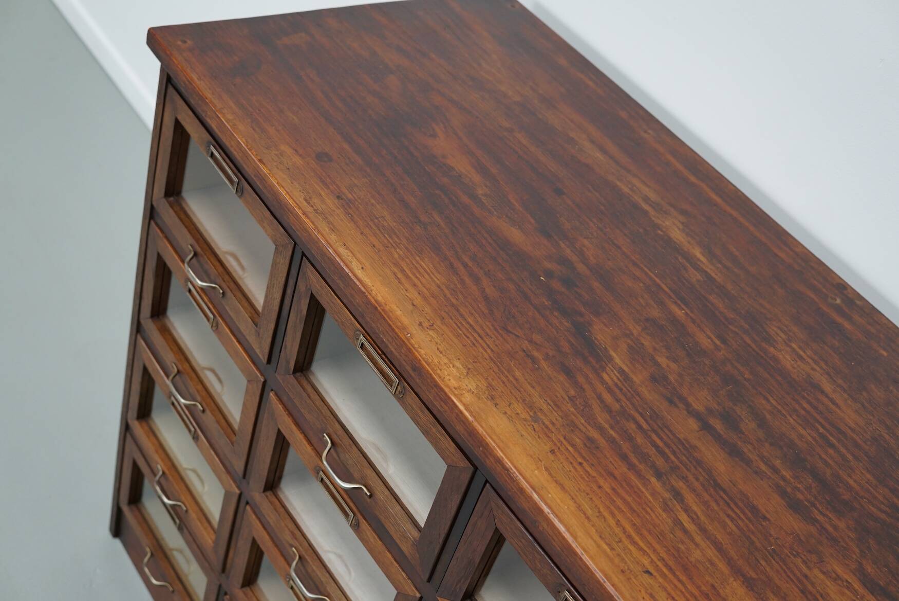 Vintage Dutch Oak Haberdashery Shop Cabinet / Vitrine, 1950s