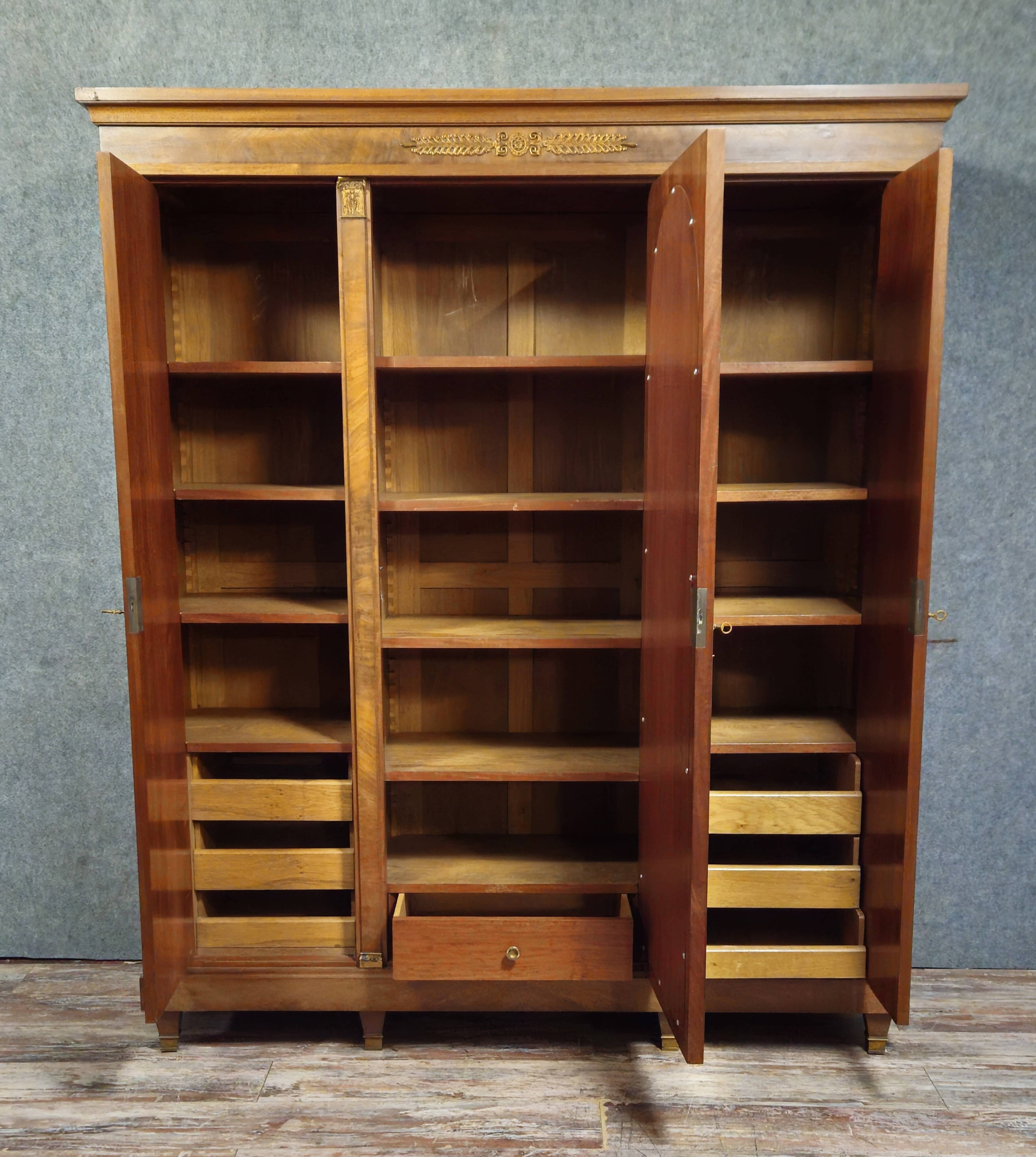 Large antique mahogany wardrobe with mirror – Empire style / 20th century