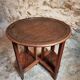 Vintage oak nesting tables set, round coffee table from the 1960s with two integrated side tables.