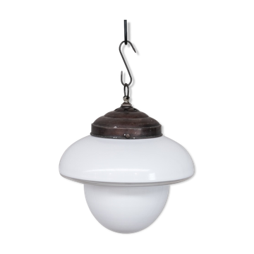 Mid-century french glass two tone opaline pendant light