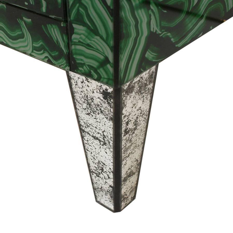 Mid-Century Modern Style Green-Malachite Colored Glass Italian Chest of Drawers