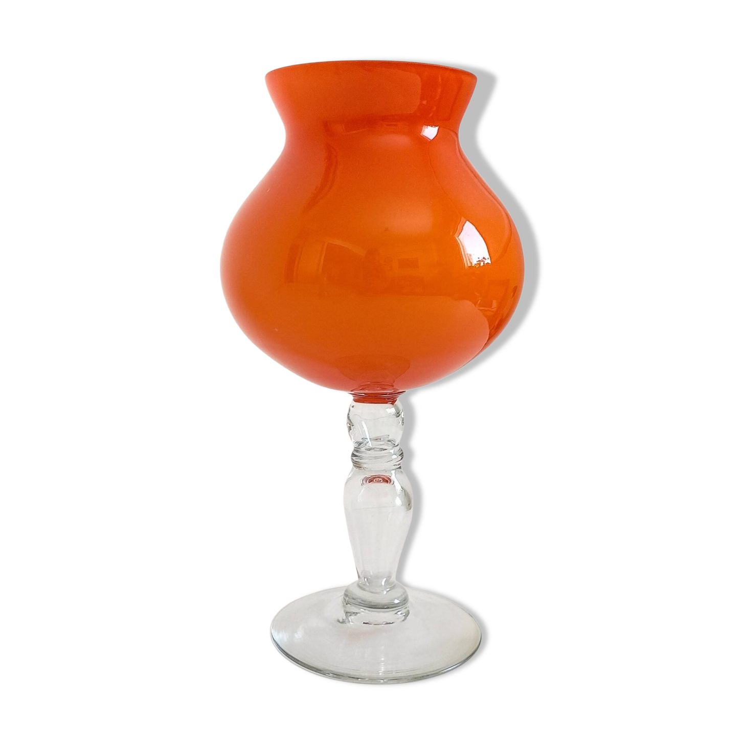 Murano Orange Cased Glass Large Goblet Vase, Italy, 1970s