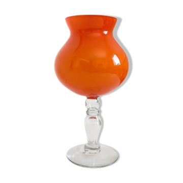 Vase à goblet large en verre soufflé orange Murano, Italie, années 1970
