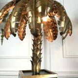 Palm tree table lamp in gilded metal and base in glass plates style year 70