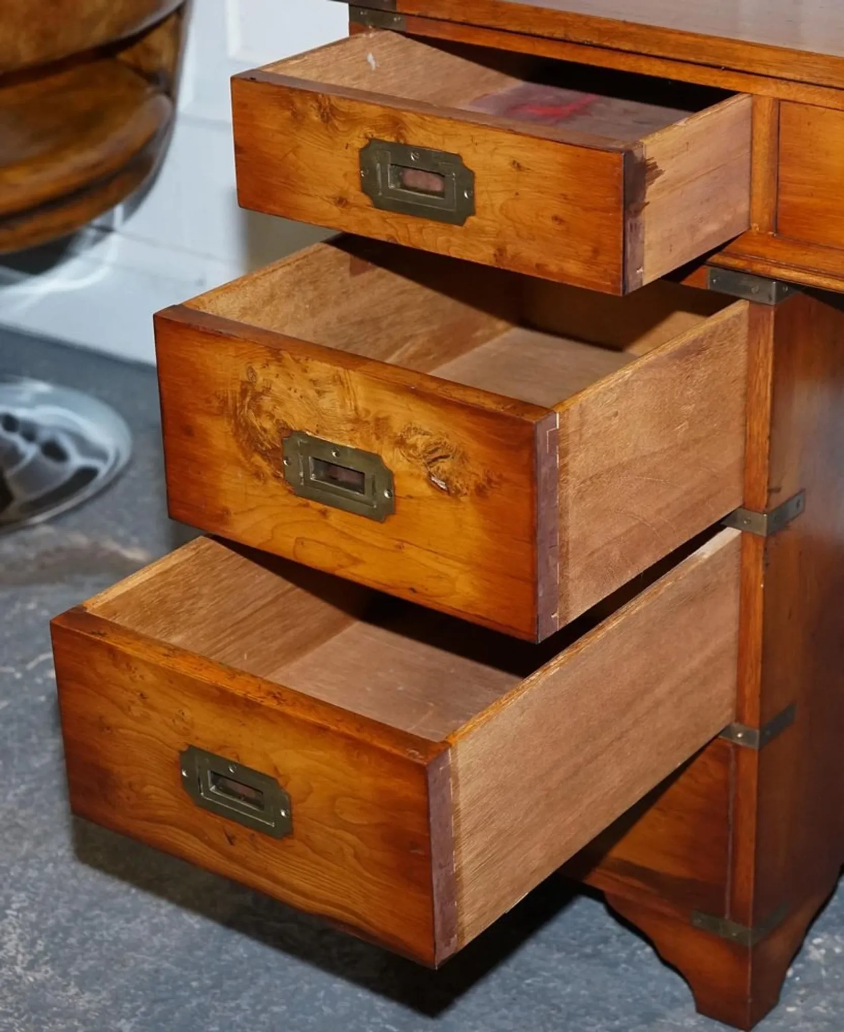Vintage Military Campaign Twin Desk in Yew Wood