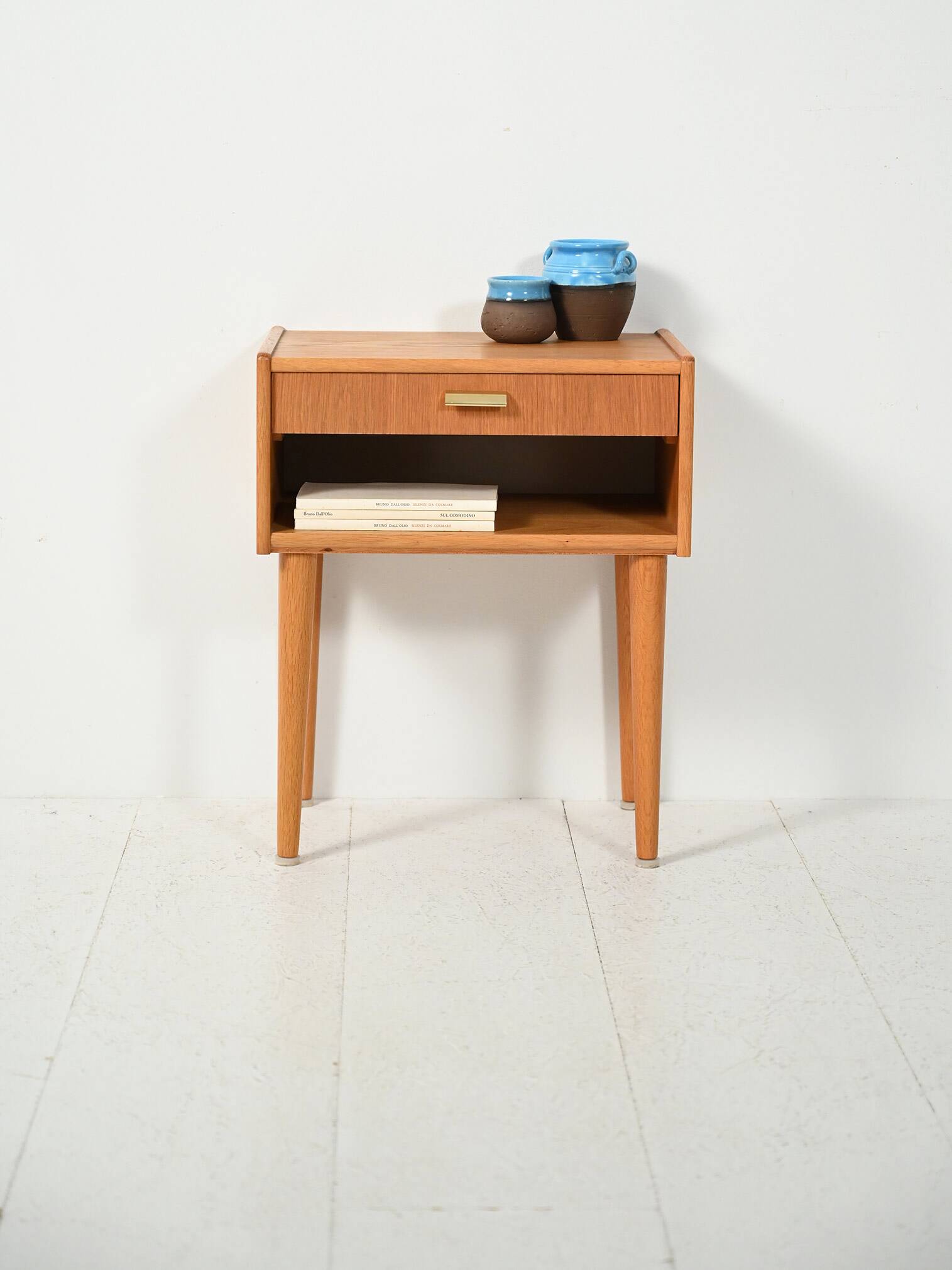 Scandinavian vintage bedside table with brass handle