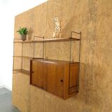 Wall rack with hanging cupboard, shelves and steel holders vintage