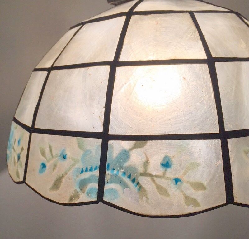 Vintage mother-of-pearl and brass hanging lamp