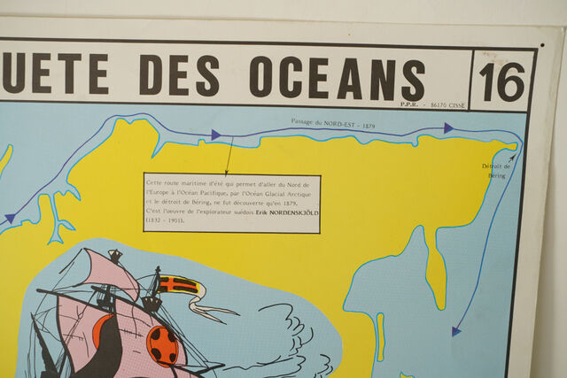 Affiche scolaire "conquêtes des océans"  recto  " la Renaissance" en verso