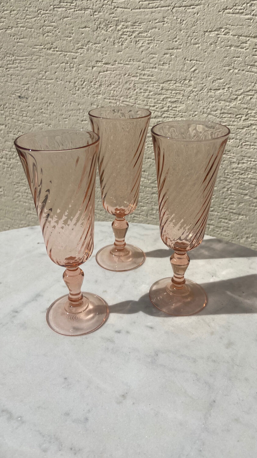 Set of 3 pink Champagne flutes Rosaline 1970