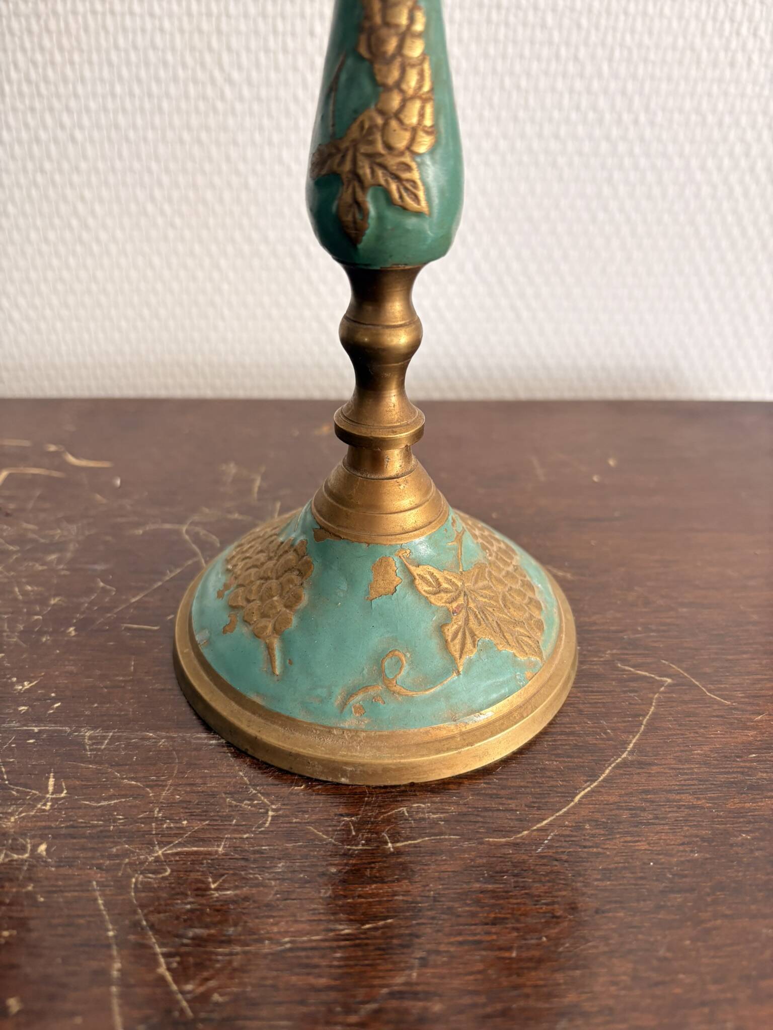 Antique Pair of Candle Holders Chandelier 5 Arms Gilded Brass Enamelled Blue