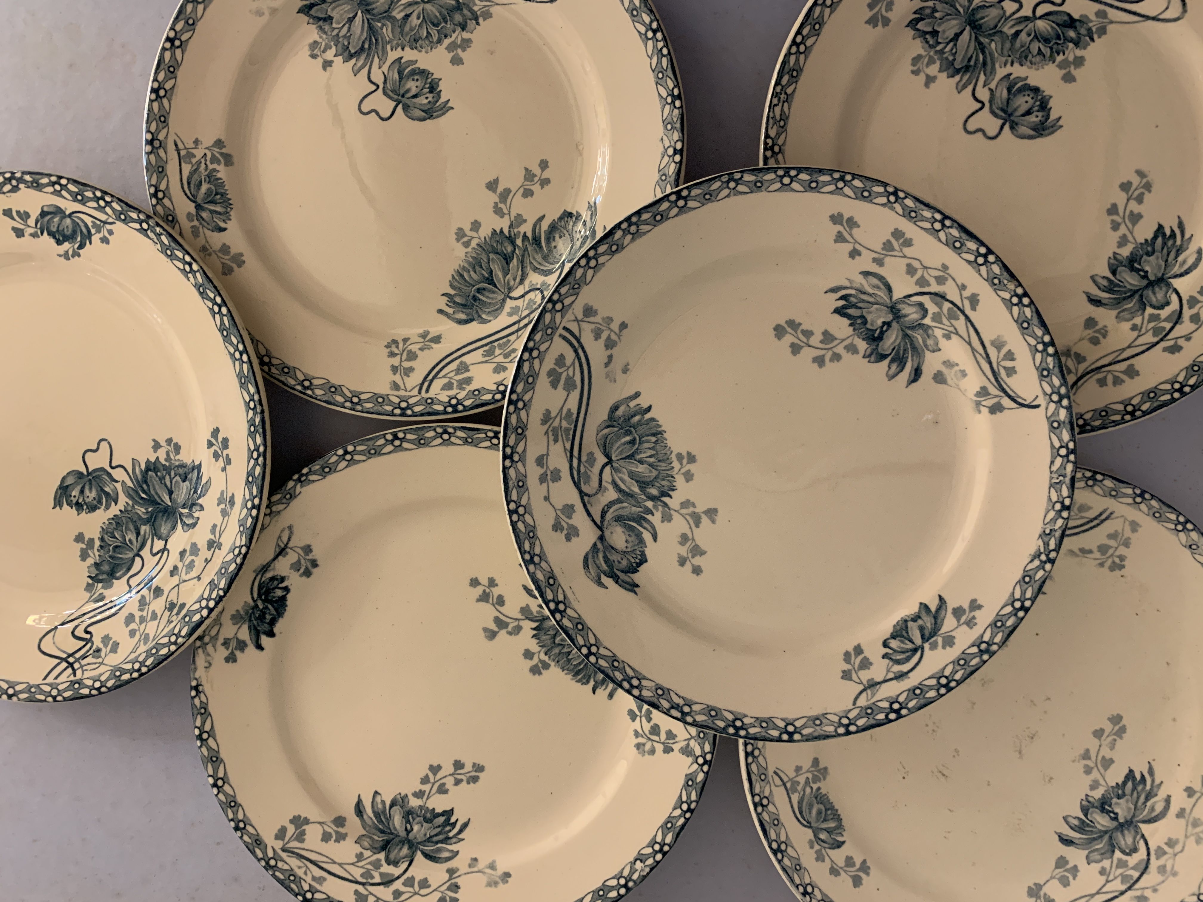 12 dessert plates and an art nouveau dish Royat de Sarreguemines