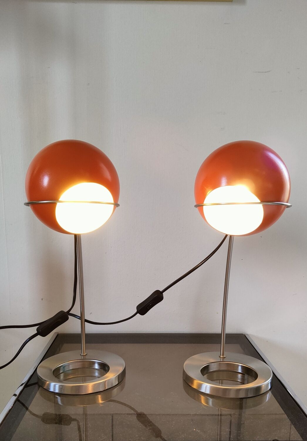 Set of lamps eyes ball orange 1990