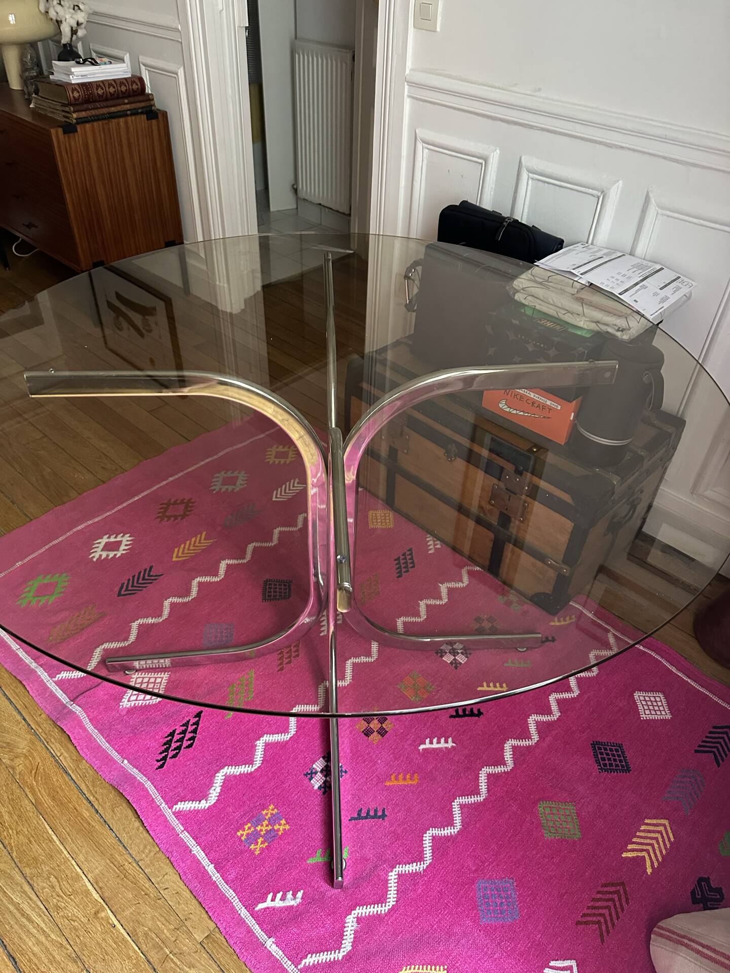 Italian glass and chrome dining table