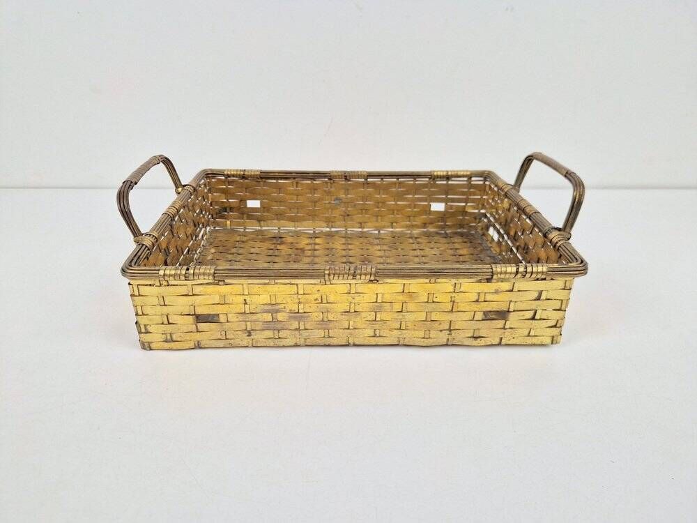 Vintage France Regency Style Woven Brass Bread Basket, 1960s