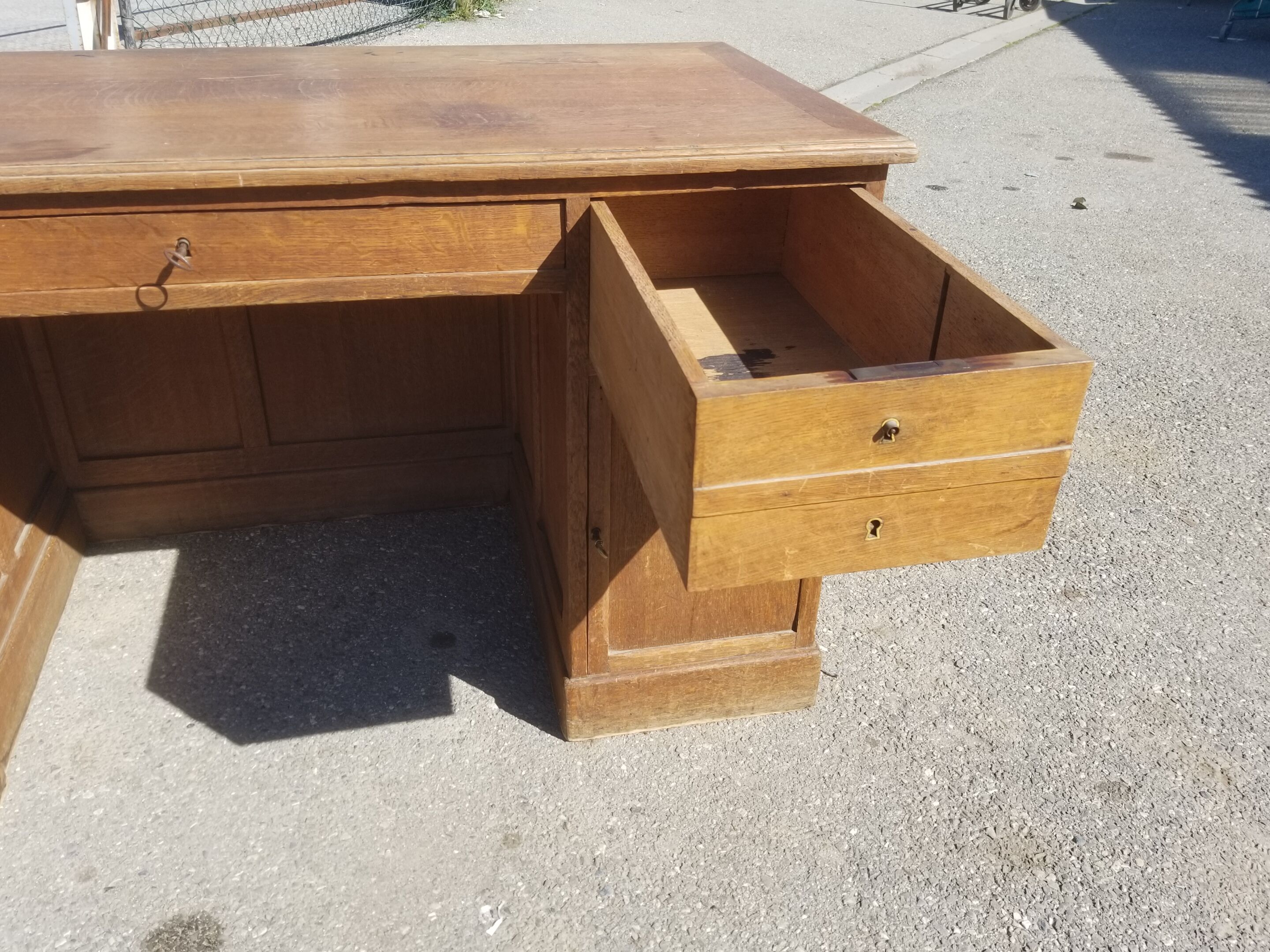 Old wooden administration office with sliding shelf