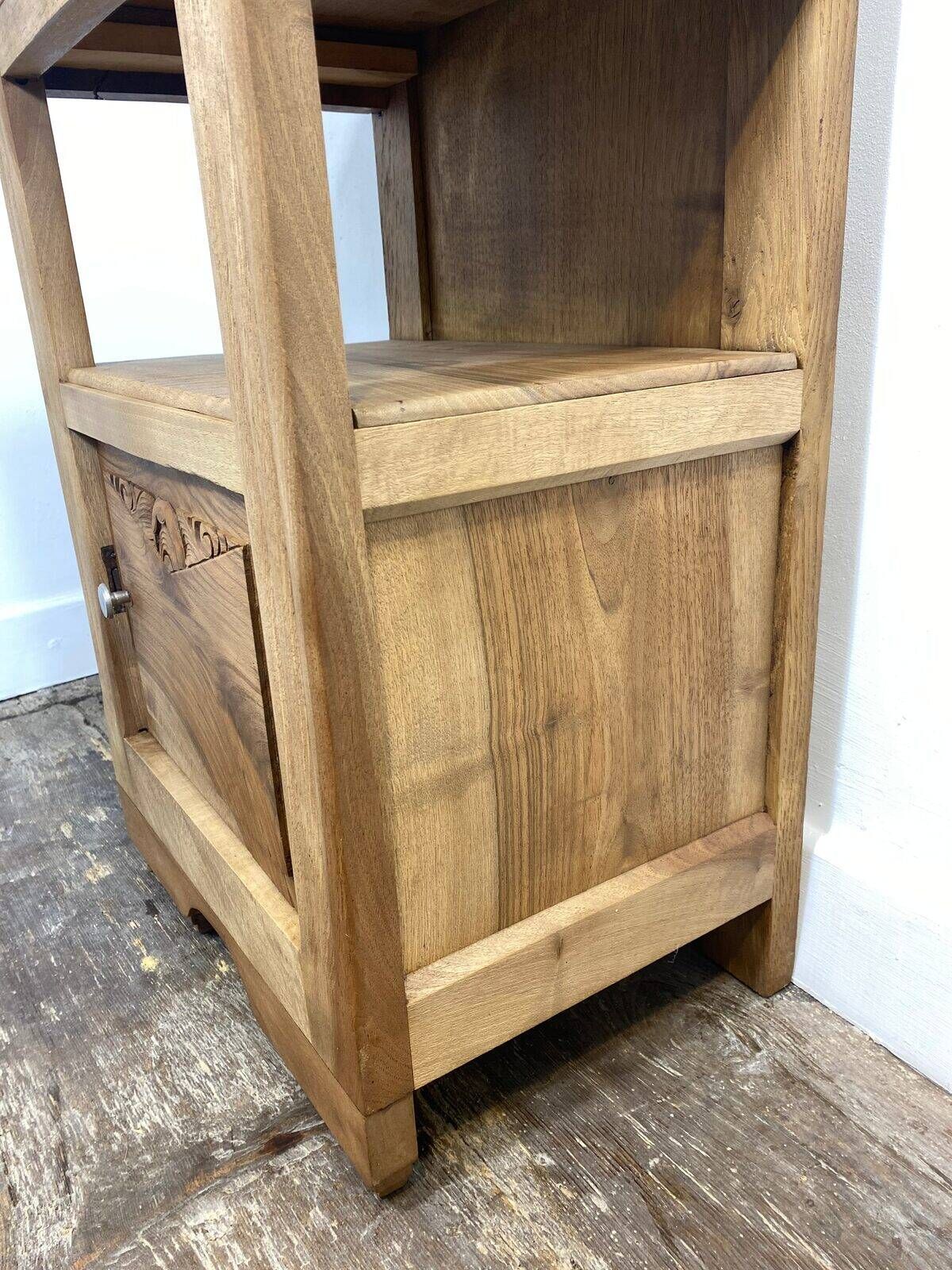 Provincial antique bedside table in walnut, with a red marble top.