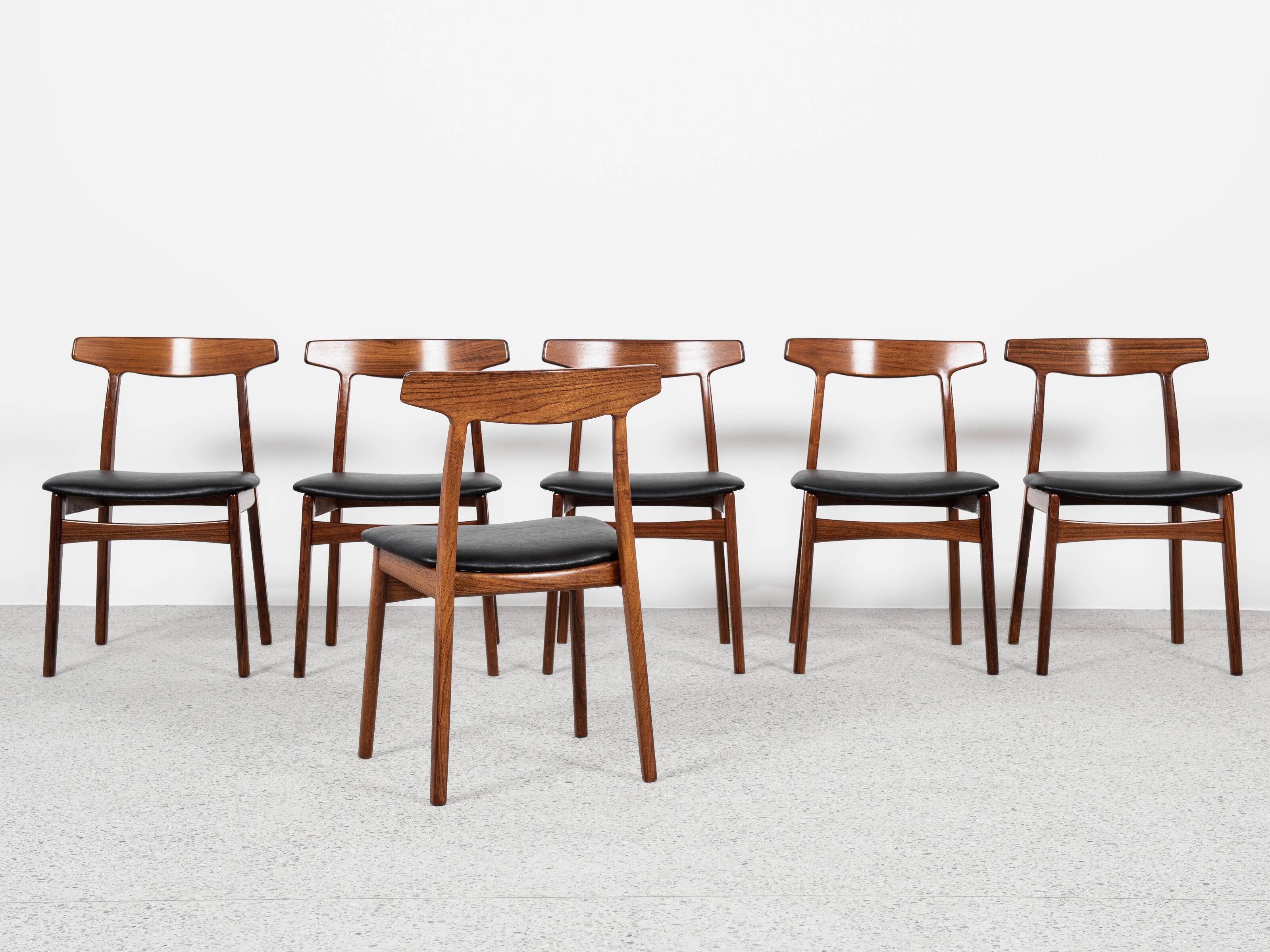 Midcentury Danish set of 6 dining chairs in rosewood by Henning Kjaernulf for Bruno Hansen 1960s