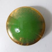 Green and gold Limoges porcelain candy box signed Catherine Lainé