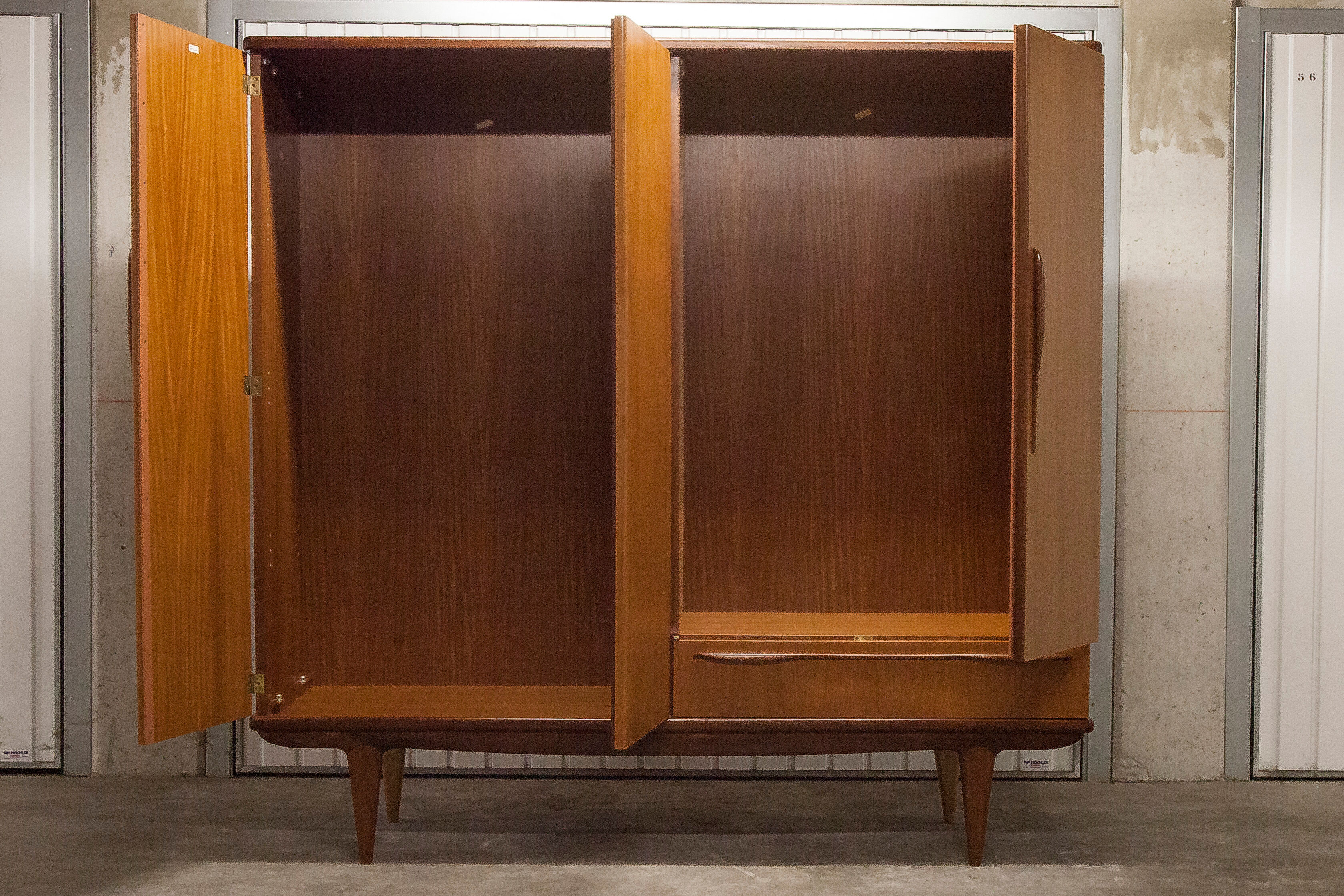 Scandinavian wardrobe 1960 teak 4 doors, 3 drawers, 2keys