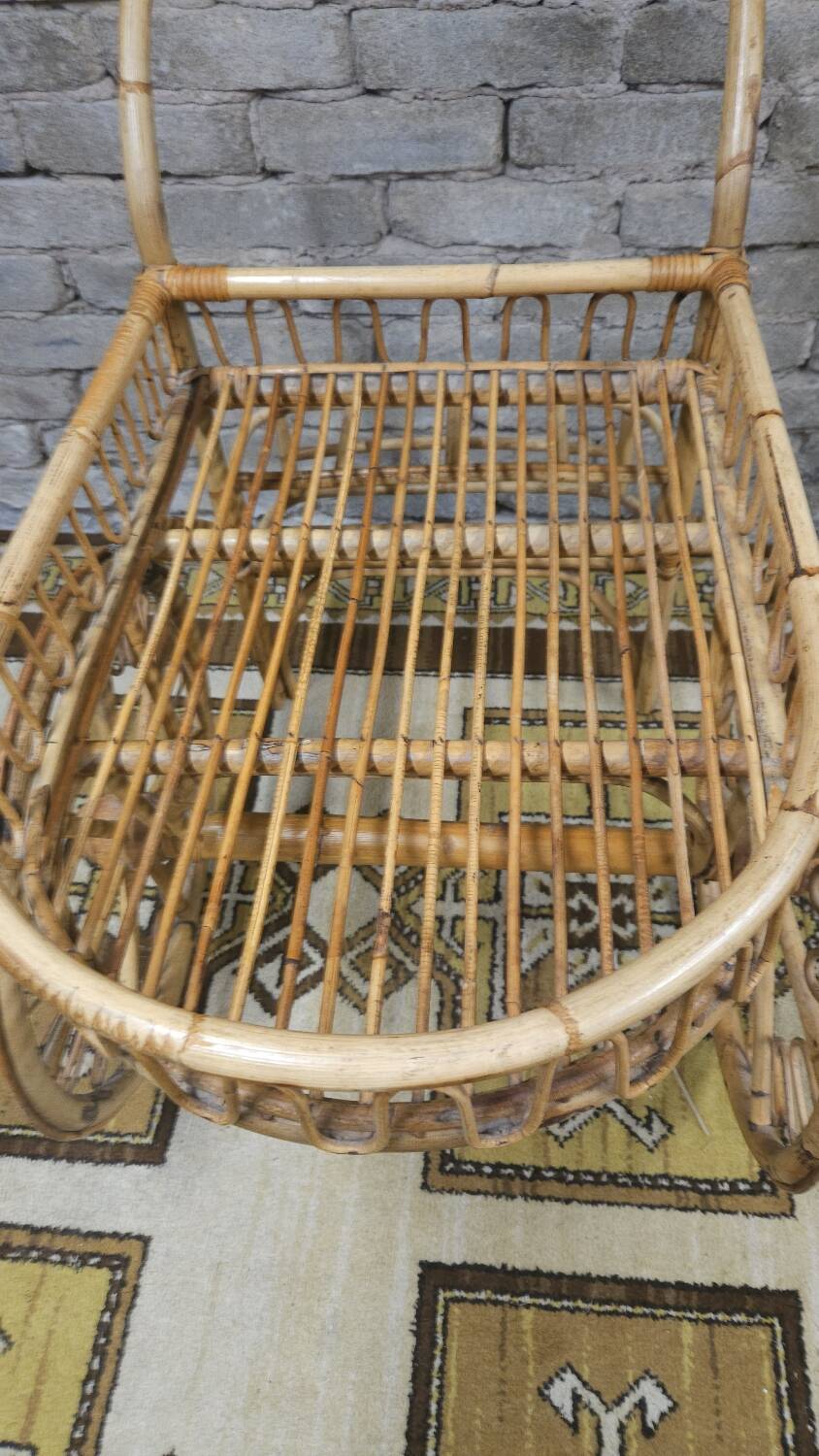 Bamboo and rattan bar cart, 1950