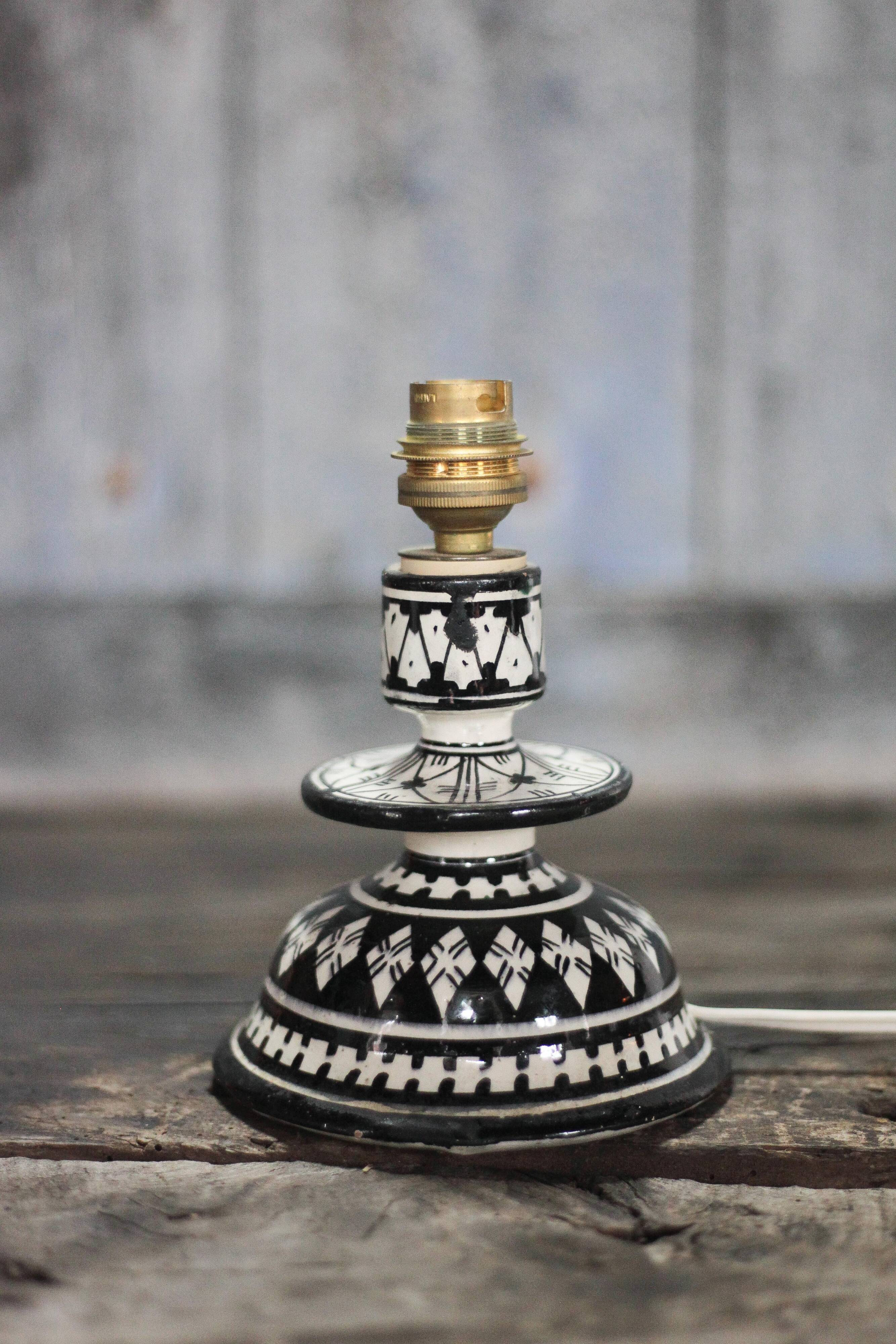 Moroccan glazed terracotta table lamp from Safi, ceramic bedside lamp.