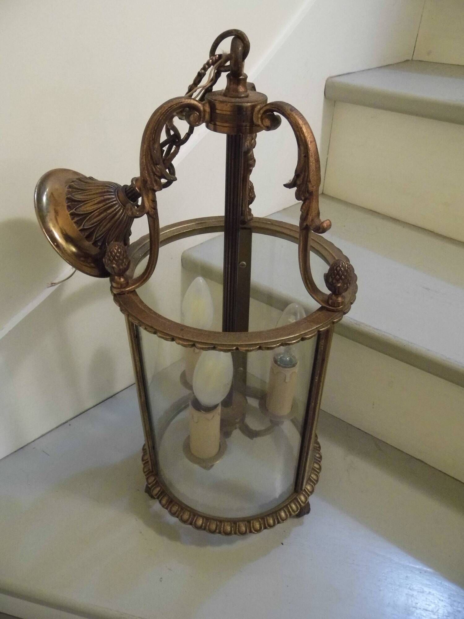 Entrance antique, vestibule lantern in gilded bronze, suspension, Louis XV style
