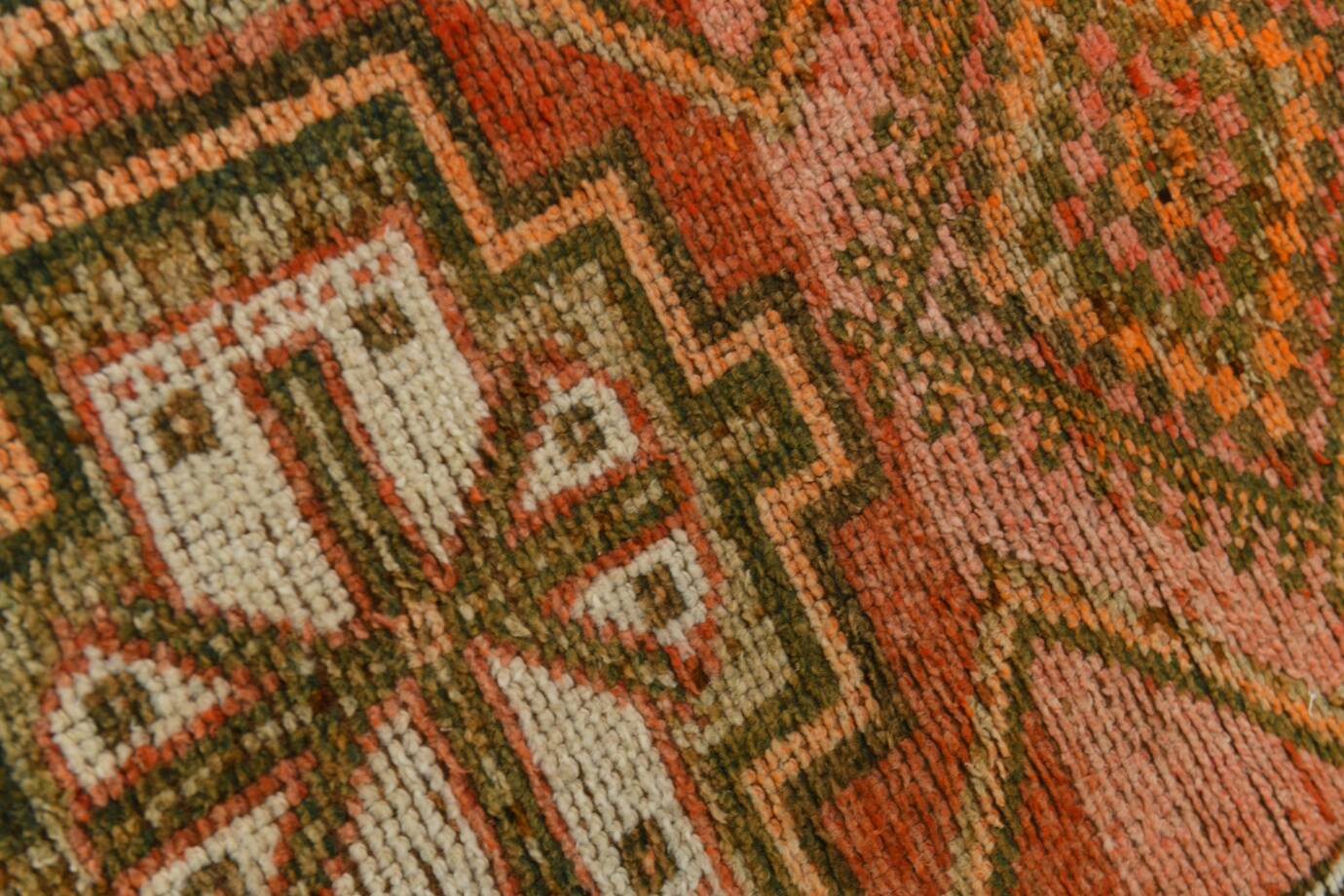 Brick Red Geometric Style Turkish Oushak Runner Rug, 90x340 Cm