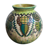 Bowl vase Paul Fouillen Quimper earthenware floral decoration, french hand painted