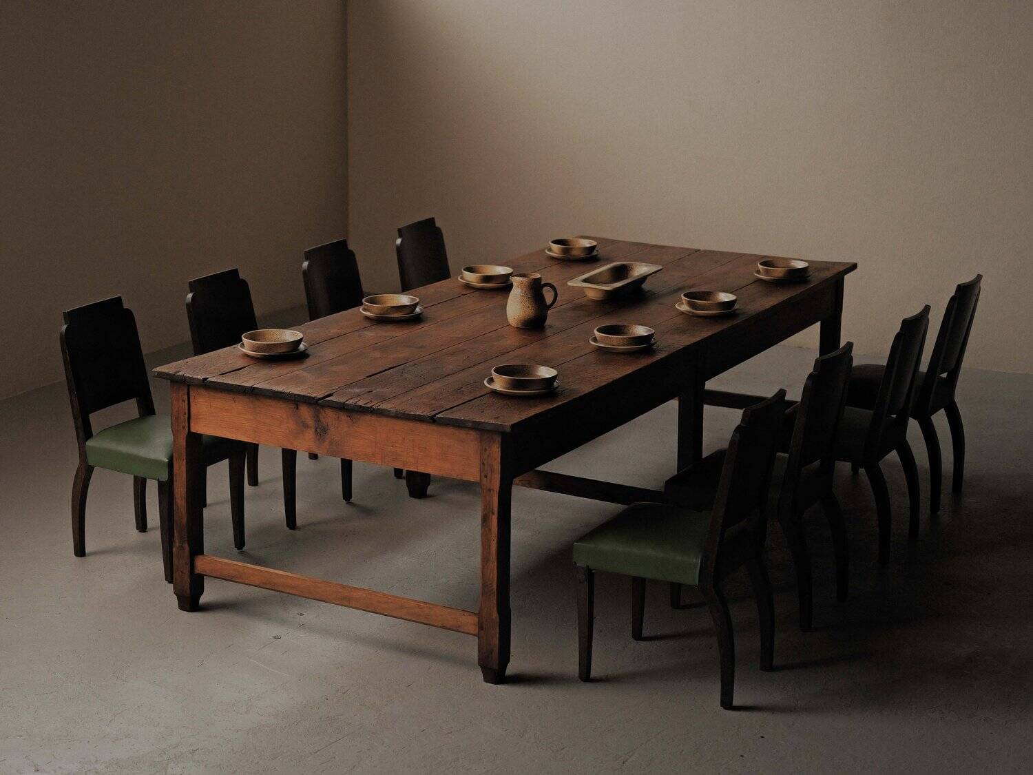 Large antique table in solid pine – France, around 1900