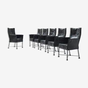 6 x Chaplin vintage leather dining chairs  by Gerard van den Berg for Montis