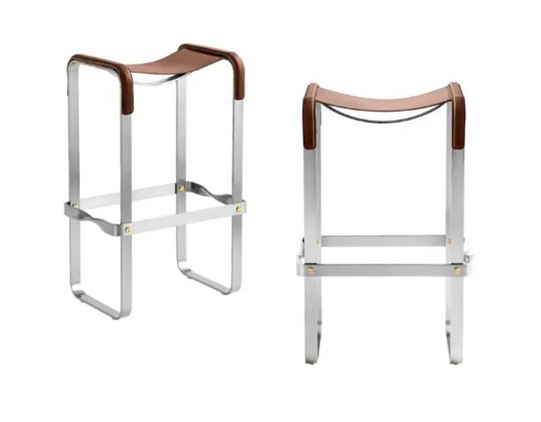 Brown and silver pair of stools without a backrest.