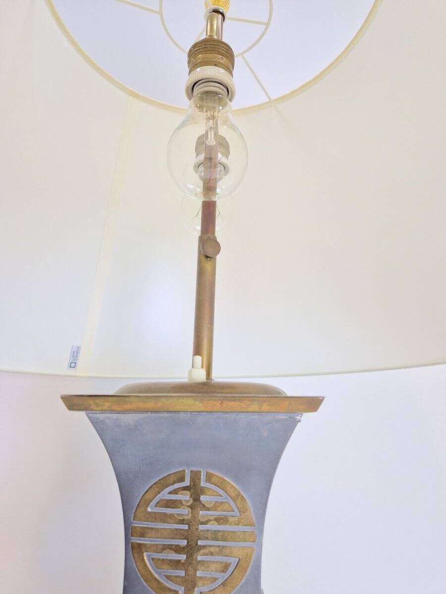 Vintage Asian Table Lamps in Pewter and Brass, 1950s, Set of 2