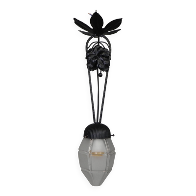 Art Deco pendant lamp with hexagonal glass shade, 1930s