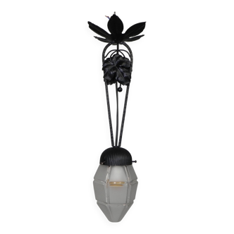 Art Deco pendant lamp with hexagonal glass shade, 1930s