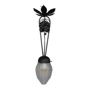 Art Deco pendant lamp with hexagonal glass shade, 1930s