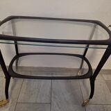 Midcentury mahogany italian bar cart with glass serving tray, 1950s